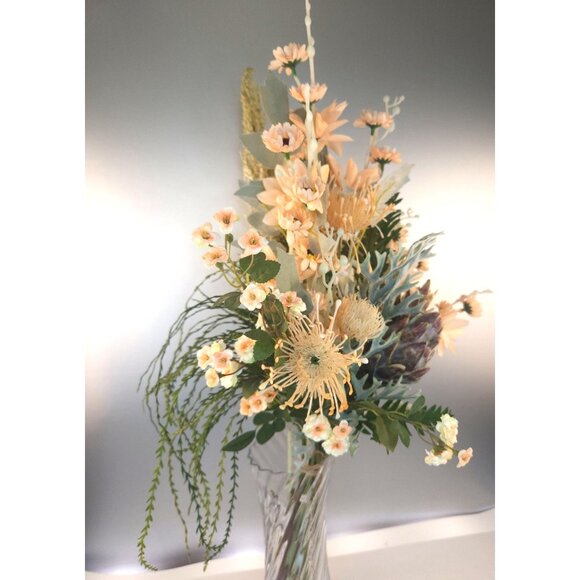 Silk Floral Arrangement Peach Beige Neutral Faux Bouquet 10 Stems Artificial Flo - Picture 3 of 16